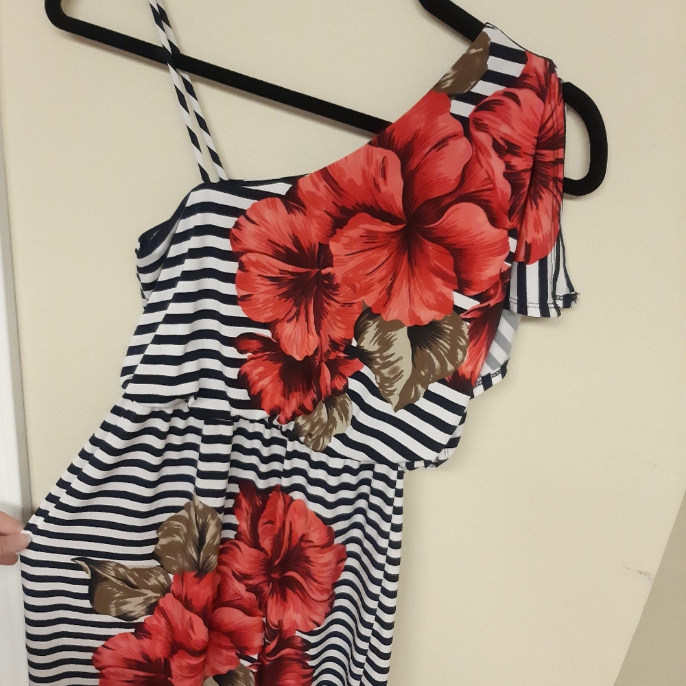 Sweet Storm Navy Strip and Floral Dress Size Small